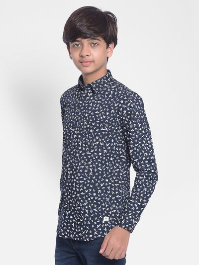 Navy Blue Printed Shirt-Boy Shirts-Crimsoune Club