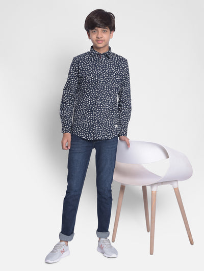 Navy Blue Printed Shirt-Boy Shirts-Crimsoune Club