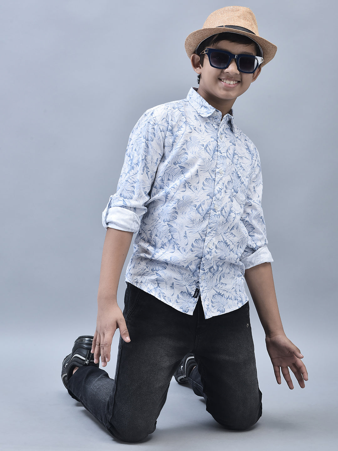 Blue Printed Shirt-Boys Shirts-Crimsoune Club