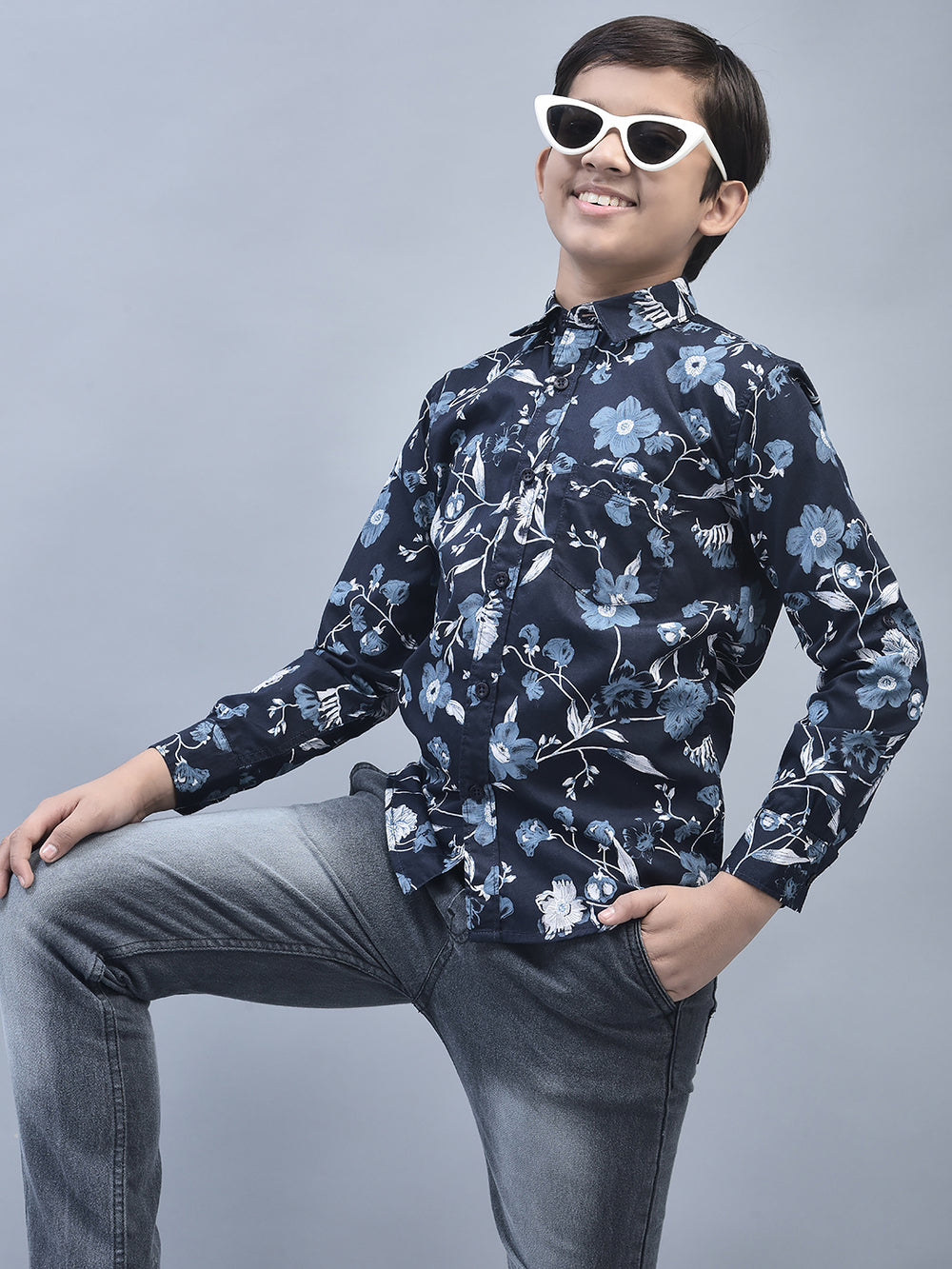 Blue Printed Shirt-Boys Shirts-Crimsoune Club