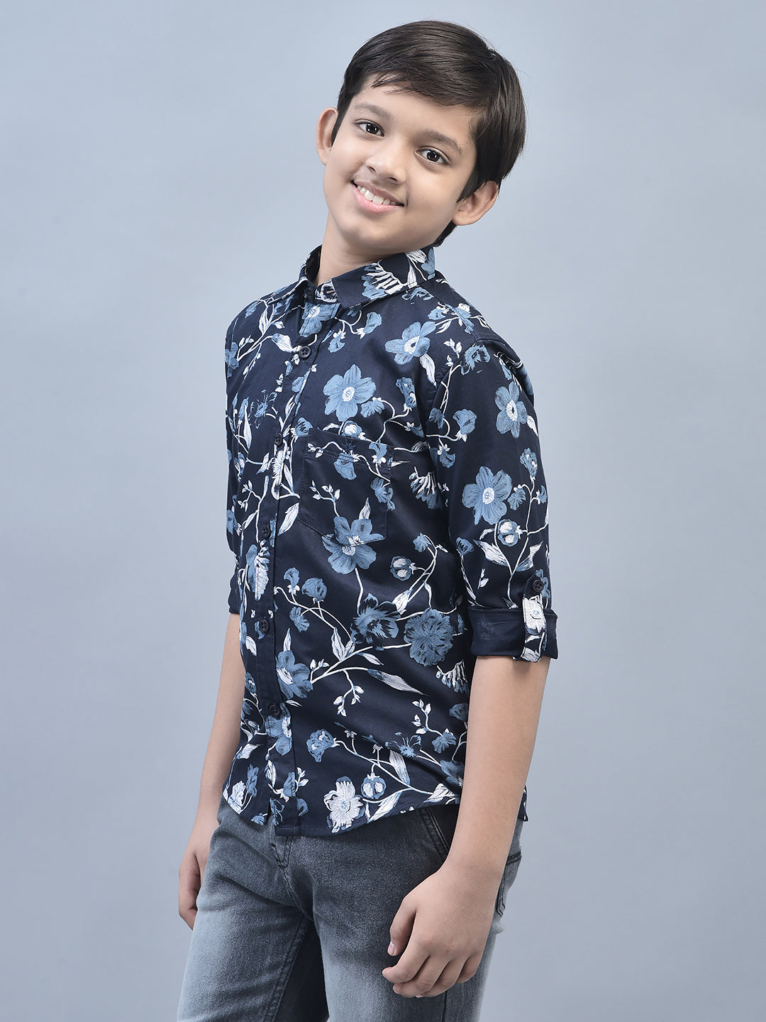 Blue Printed Shirt-Boys Shirts-Crimsoune Club