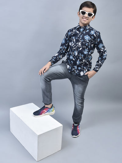 Blue Printed Shirt-Boys Shirts-Crimsoune Club