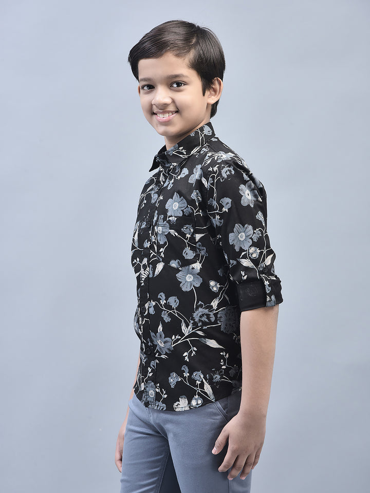 Black Printed Shirt-Boys Shirts-Crimsoune Club