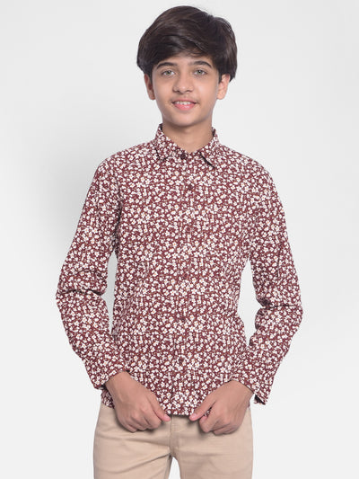 Maroon Floral Shirt-Boys Shirts-Crimsoune Club