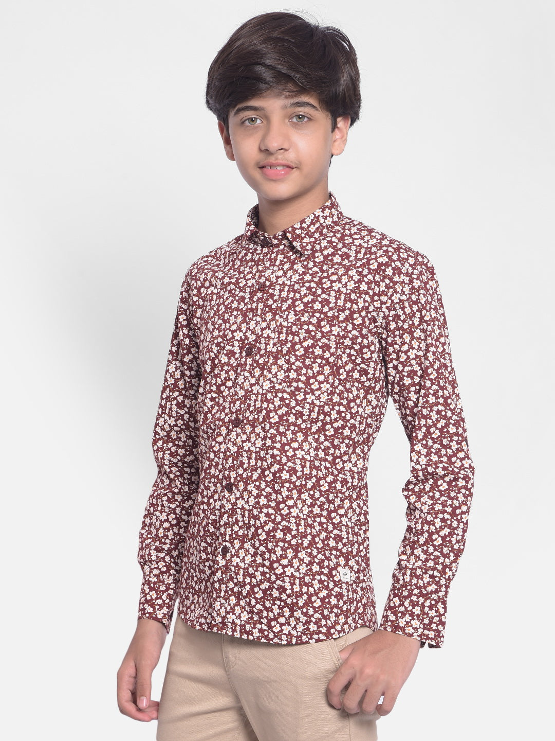 Maroon Floral Shirt-Boys Shirts-Crimsoune Club