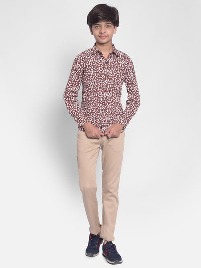 Maroon Floral Shirt-Boys Shirts-Crimsoune Club