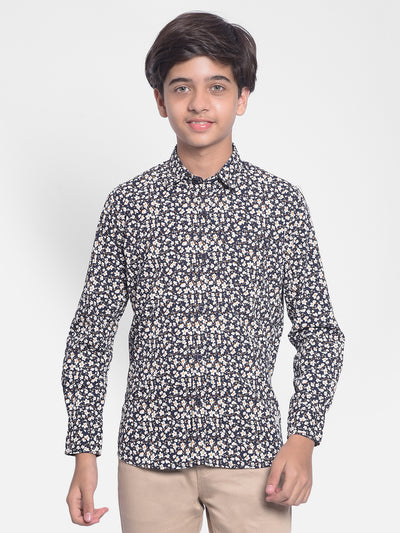 Navy Blue Floral Shirt-Boy Shirts-Crimsoune Club