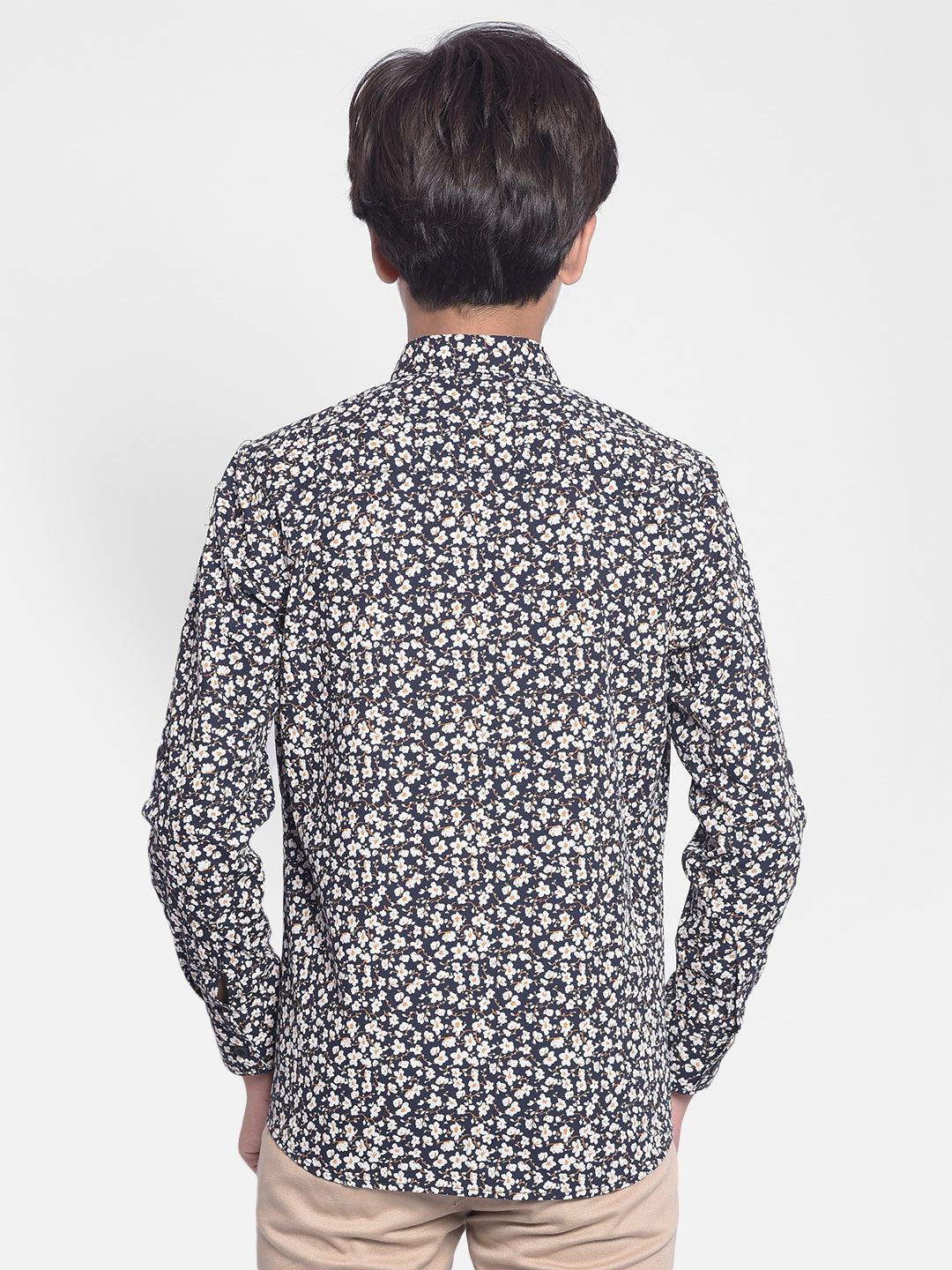 Navy Blue Floral Shirt-Boy Shirts-Crimsoune Club