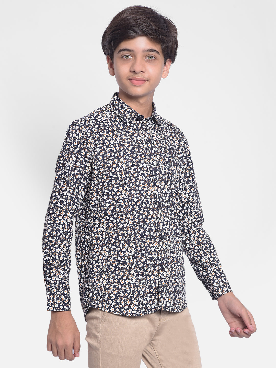 Navy Blue Floral Shirt-Boy Shirts-Crimsoune Club