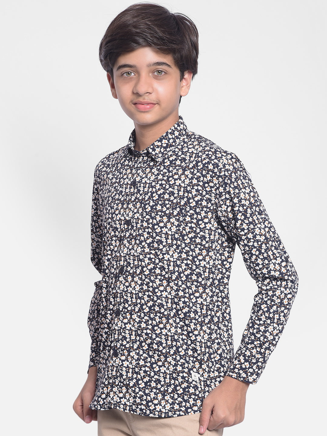 Navy Blue Floral Shirt-Boy Shirts-Crimsoune Club