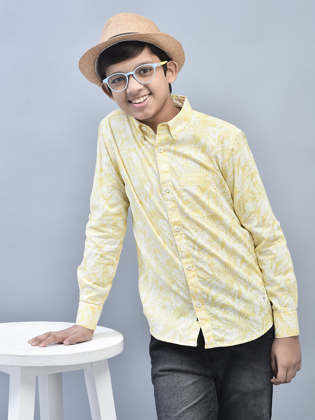 Yellow Printed Shirt-Boys Shirts-Crimsoune Club