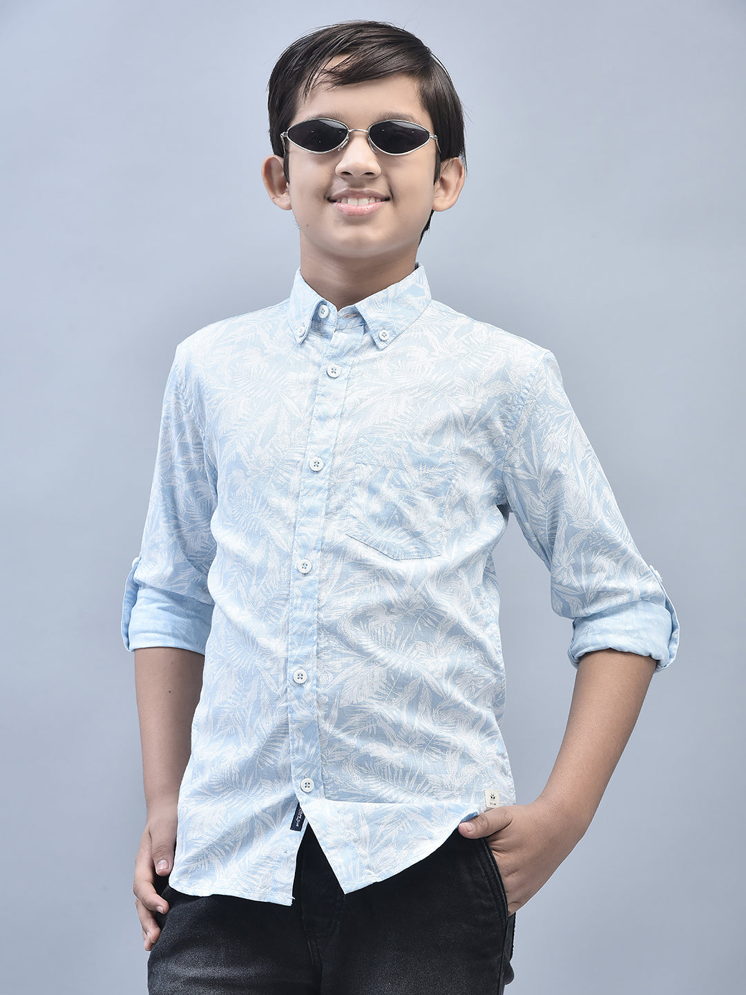 Blue Printed Shirt-Boys Shirts-Crimsoune Club