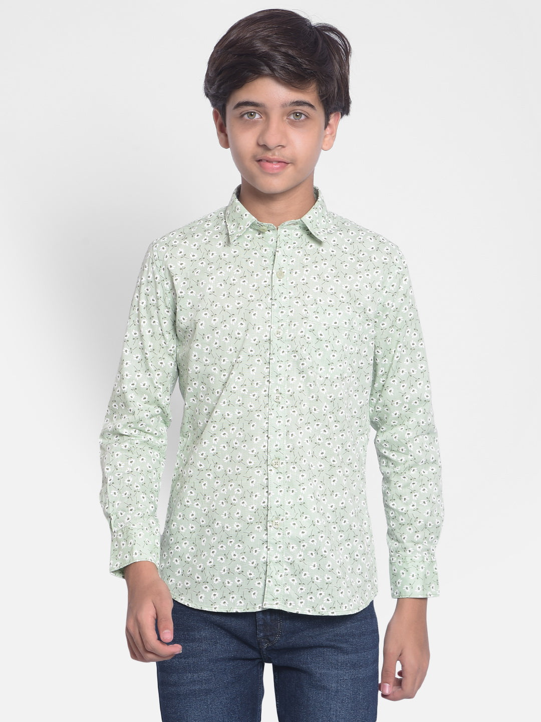 Green Printed Shirt-Boys Shirts-Crimsoune Club