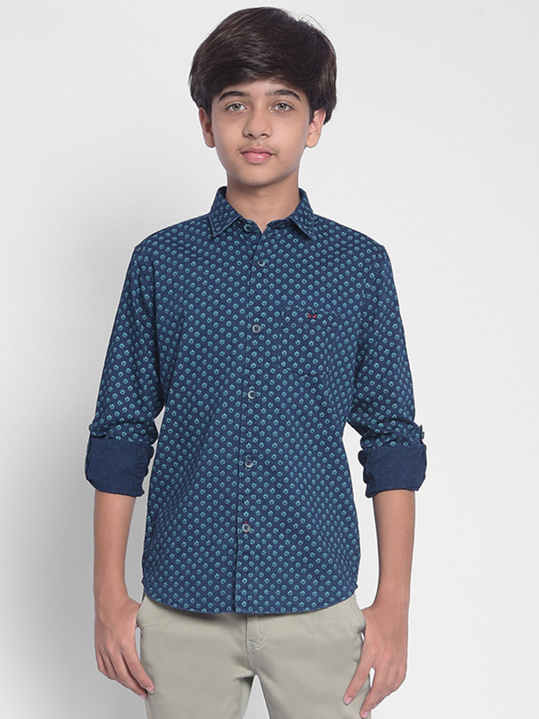 Blue Printed Shirt-Boy Shirts-Crimsoune Club