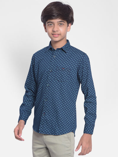 Blue Printed Shirt-Boy Shirts-Crimsoune Club