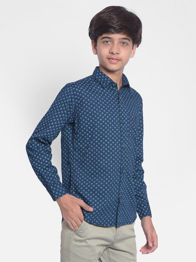 Blue Printed Shirt-Boy Shirts-Crimsoune Club