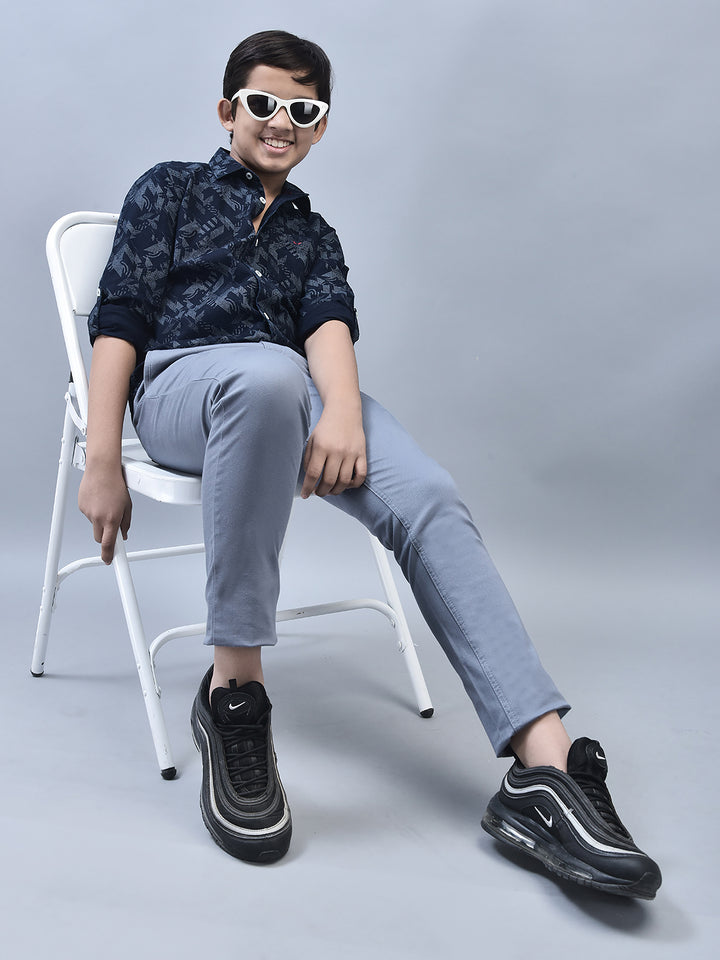 Navy Blue Printed Shirt-Boys Shirts-Crimsoune Club