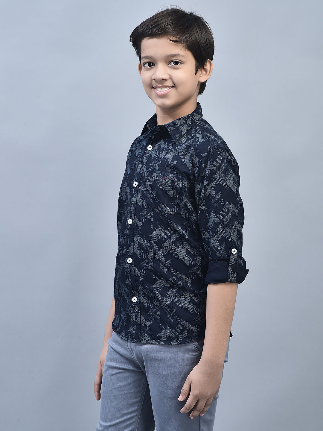 Navy Blue Printed Shirt-Boys Shirts-Crimsoune Club