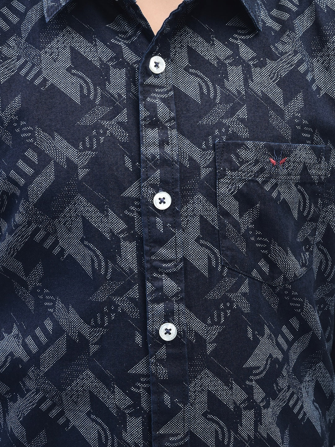 Navy Blue Printed Shirt-Boys Shirts-Crimsoune Club