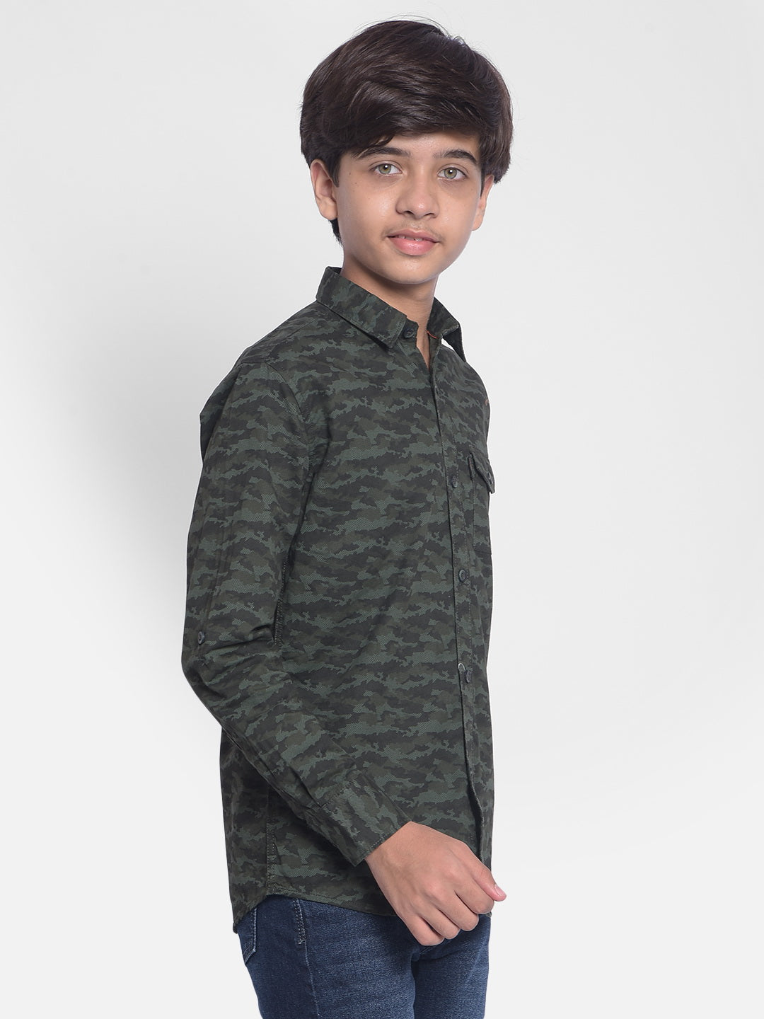 Olive Camouflage Shirt-Boys Shirts-Crimsoune Club