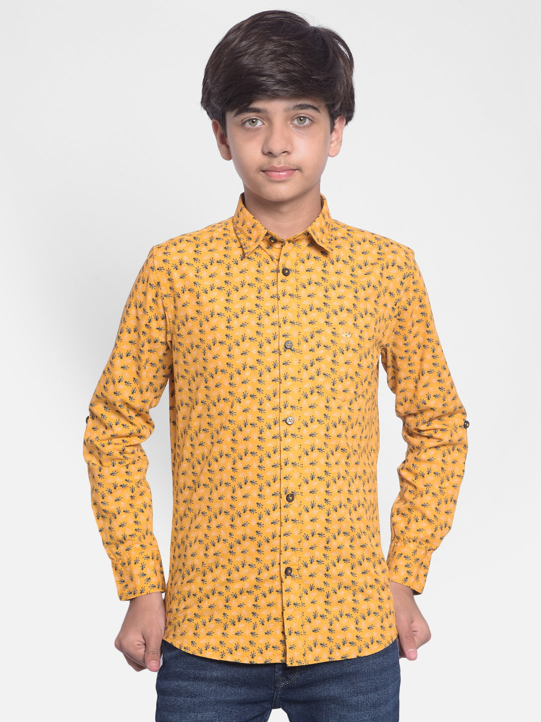 Yellow Printed Shirt-Boys Shirts-Crimsoune Club