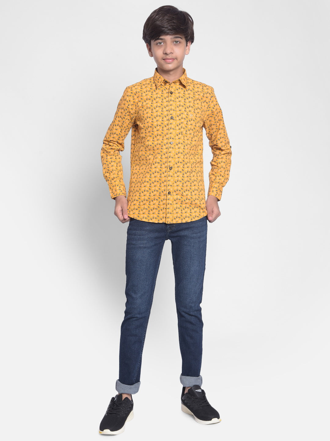 Yellow Printed Shirt-Boys Shirts-Crimsoune Club