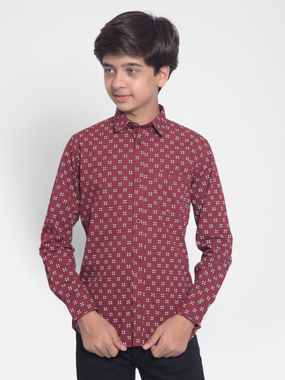 Maroon Printed Shirt-Boys Shirts-Crimsoune Club