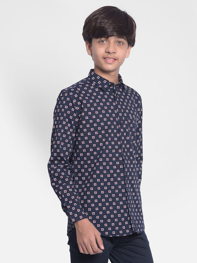 Navy Blue Printed Shirt-Boy Shirts-Crimsoune Club