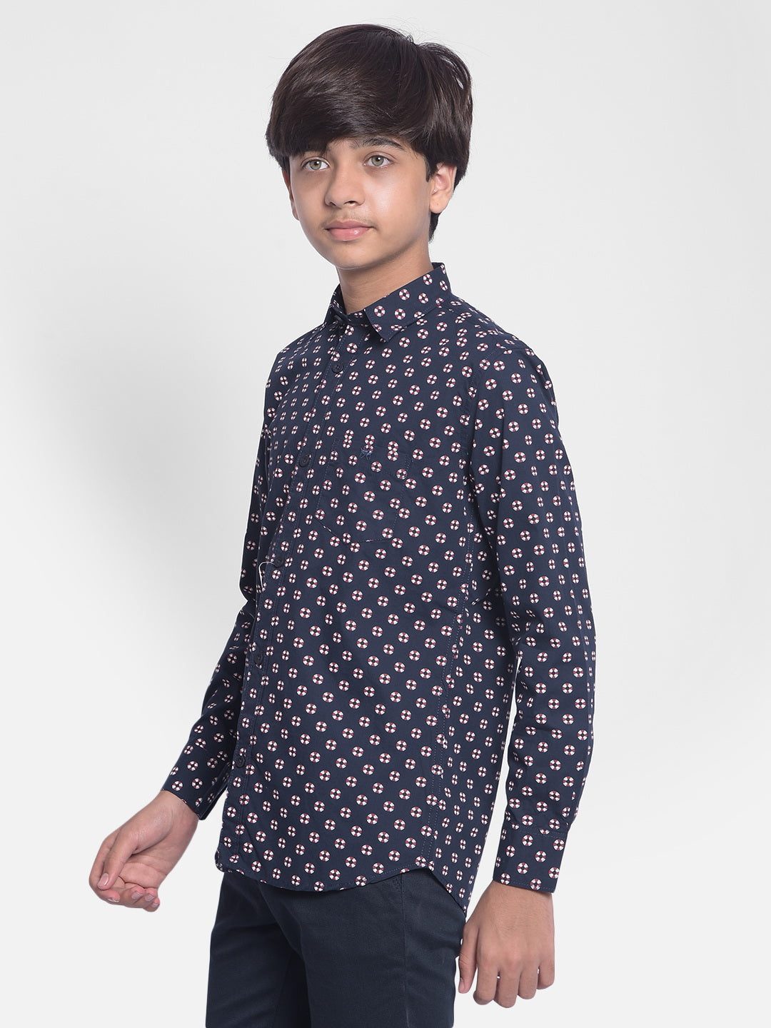 Navy Blue Printed Shirt-Boy Shirts-Crimsoune Club