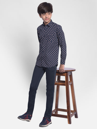 Navy Blue Printed Shirt-Boy Shirts-Crimsoune Club