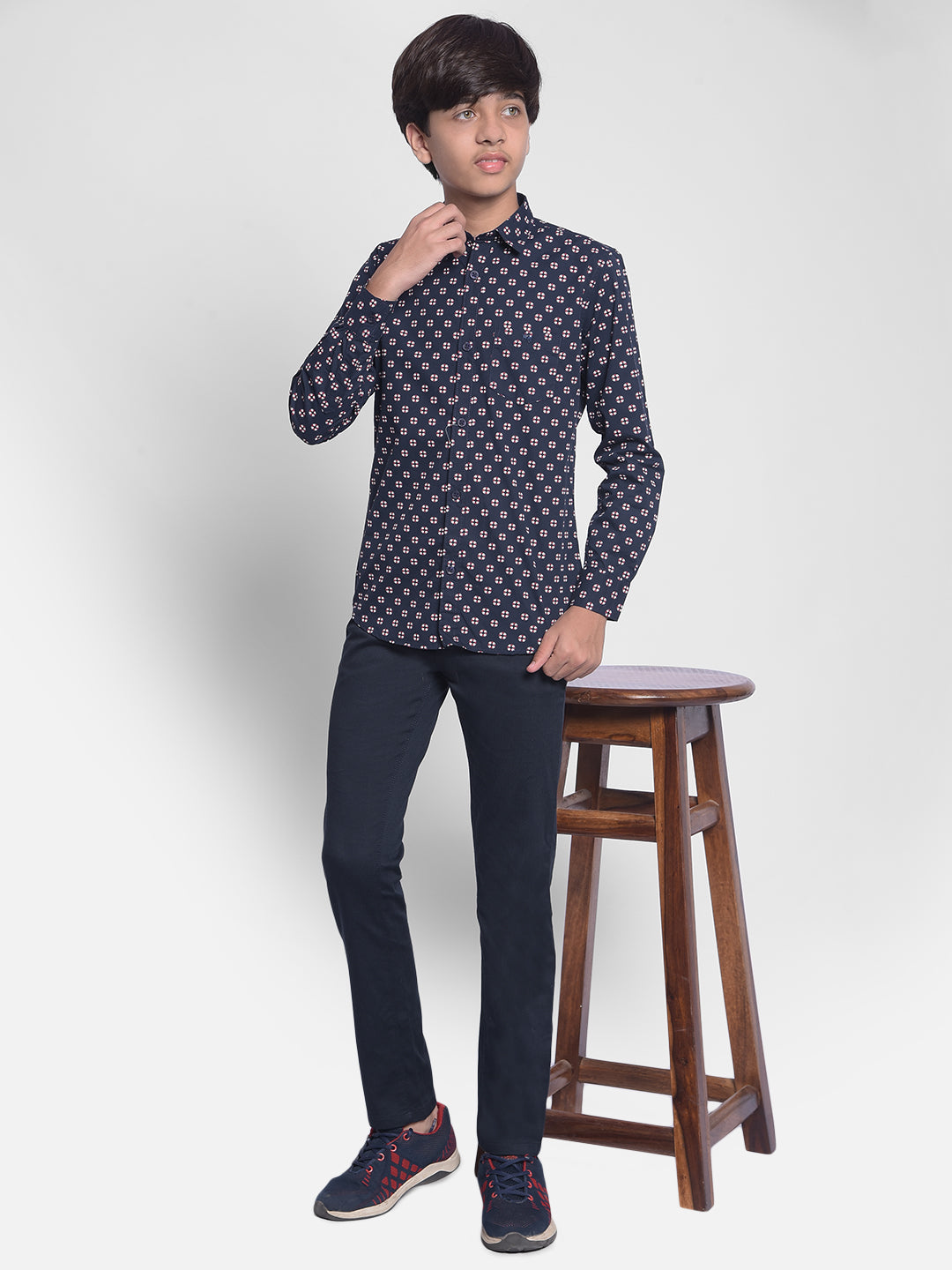 Navy Blue Printed Shirt-Boy Shirts-Crimsoune Club