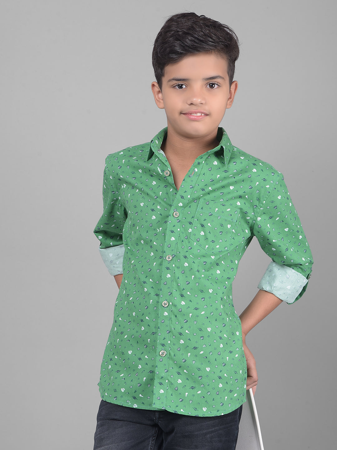 Green Printed Shirt-Boys Shirts-Crimsoune Club