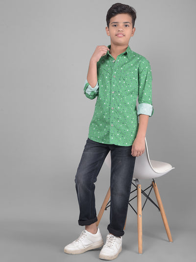 Green Printed Shirt-Boys Shirts-Crimsoune Club