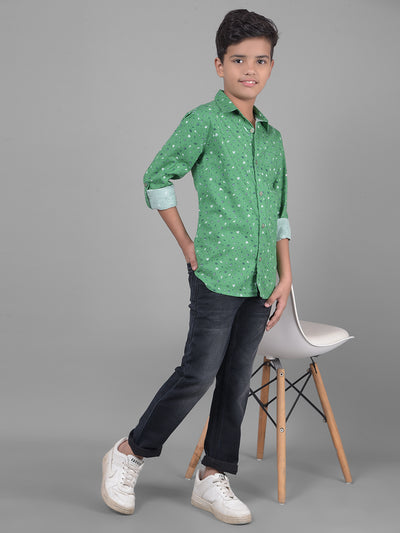 Green Printed Shirt-Boys Shirts-Crimsoune Club