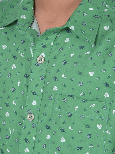 Green Printed Shirt-Boys Shirts-Crimsoune Club