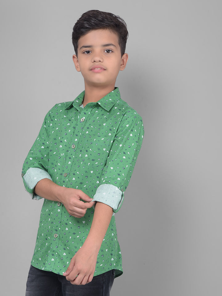 Green Printed Shirt-Boys Shirts-Crimsoune Club