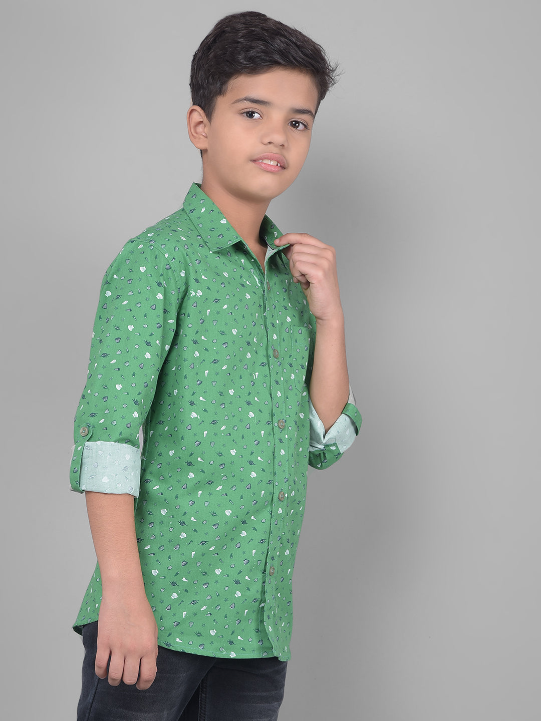 Green Printed Shirt-Boys Shirts-Crimsoune Club