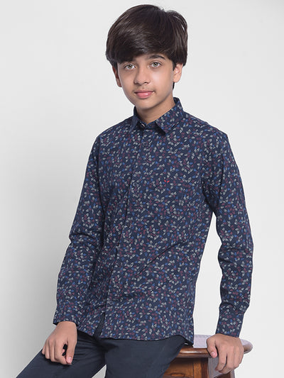 Navy Blue Printed Shirt-Boy Shirts-Crimsoune Club