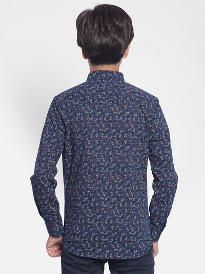 Navy Blue Printed Shirt-Boy Shirts-Crimsoune Club