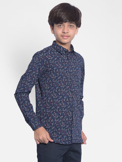 Navy Blue Printed Shirt-Boy Shirts-Crimsoune Club