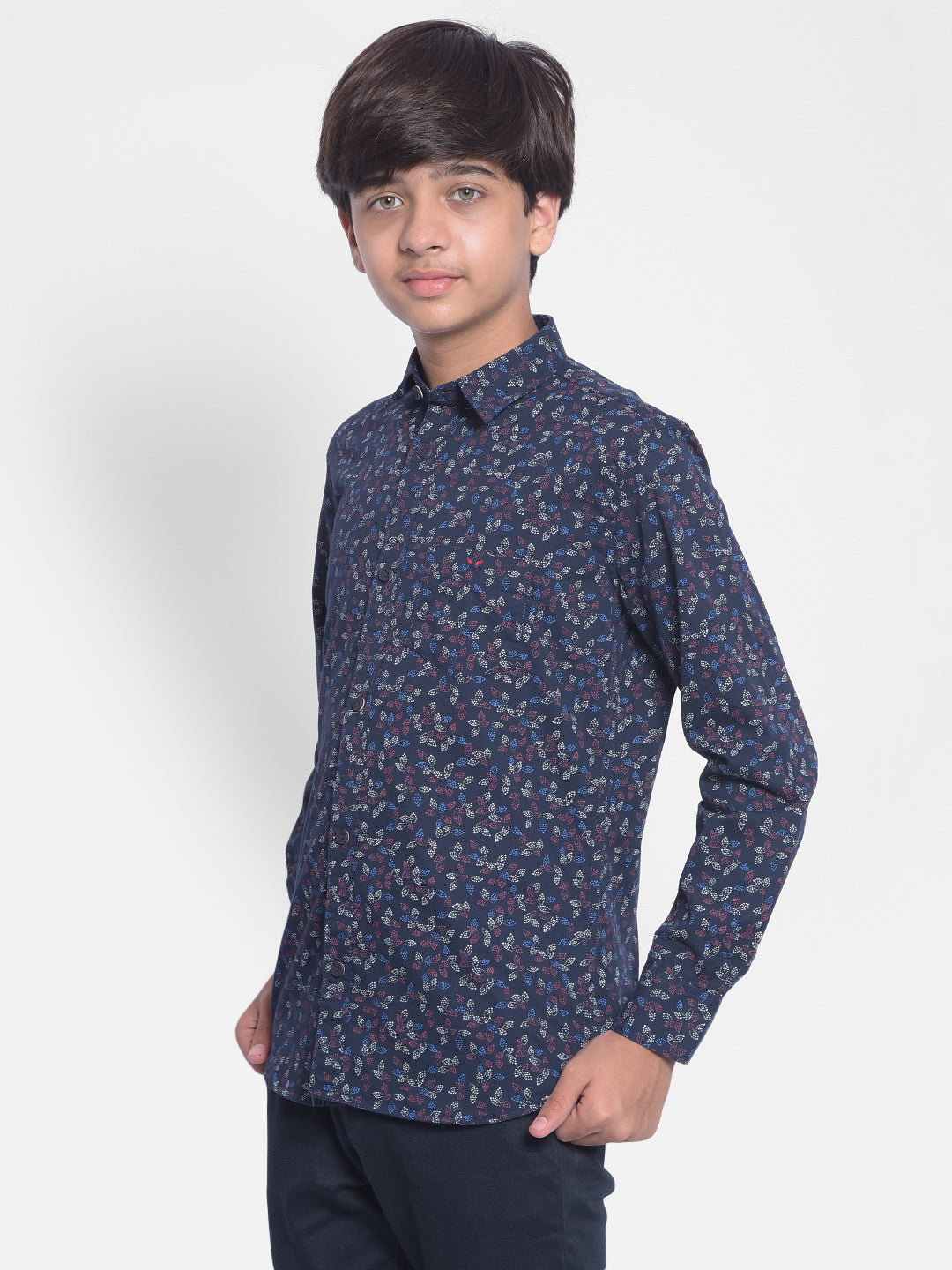 Navy Blue Printed Shirt-Boy Shirts-Crimsoune Club