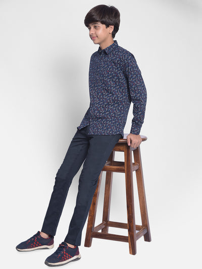 Navy Blue Printed Shirt-Boy Shirts-Crimsoune Club