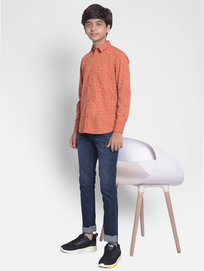 Orange Printed Shirt-Boys Shirts-Crimsoune Club