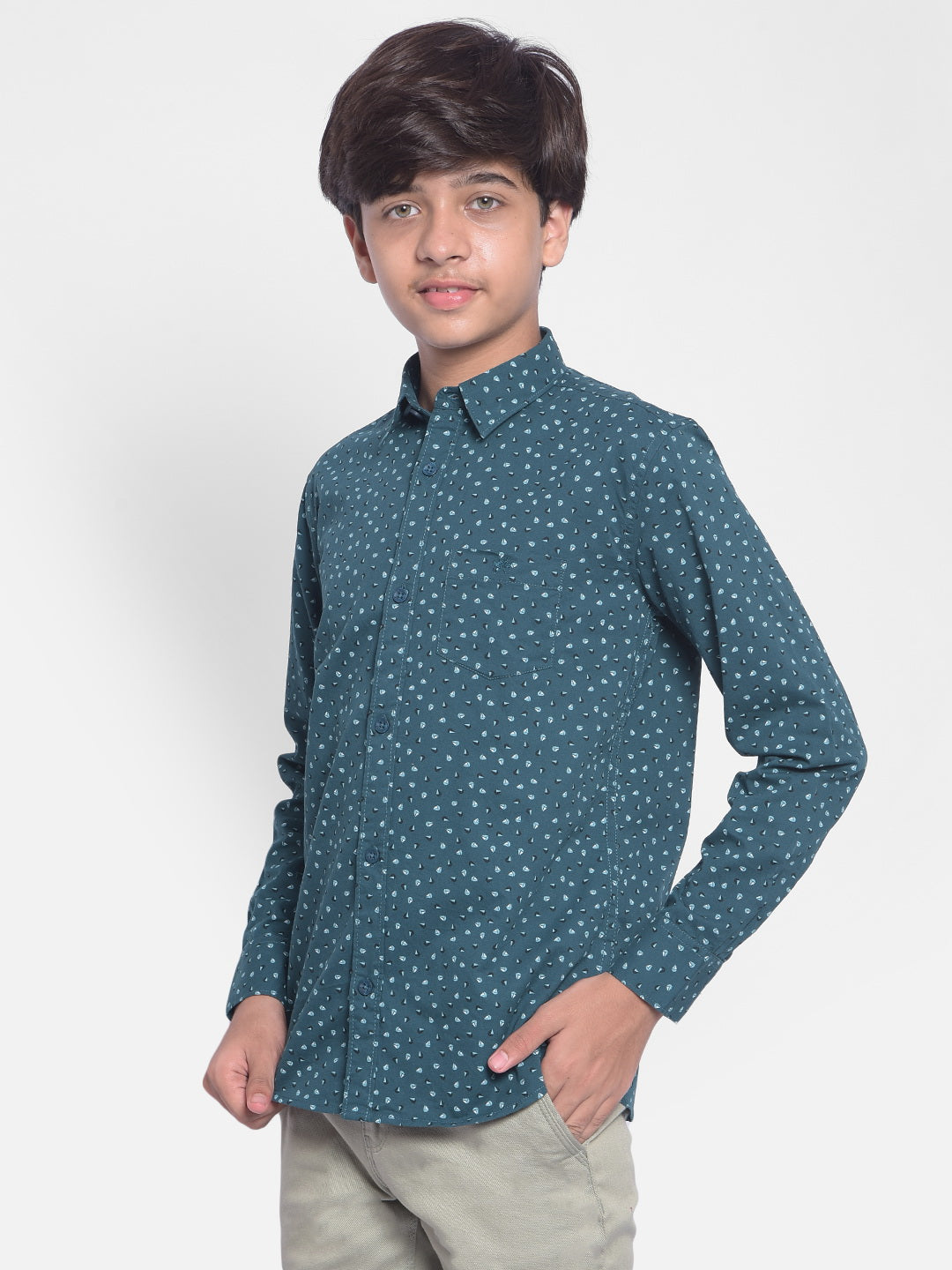 Green Printed Shirt-Boys Shirts-Crimsoune Club