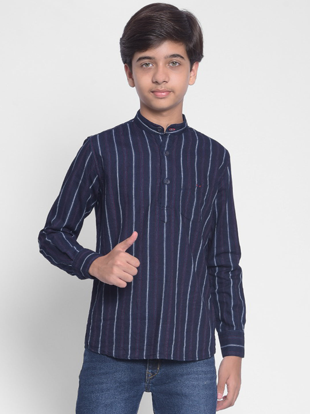 Navy Blue Striped Kurta-Boy Kurtas-Crimsoune Club