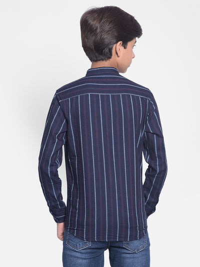 Navy Blue Striped Kurta-Boy Kurtas-Crimsoune Club