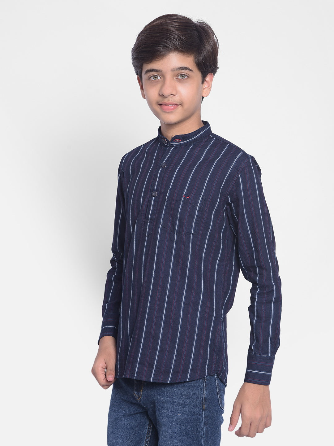 Navy Blue Striped Kurta-Boy Kurtas-Crimsoune Club