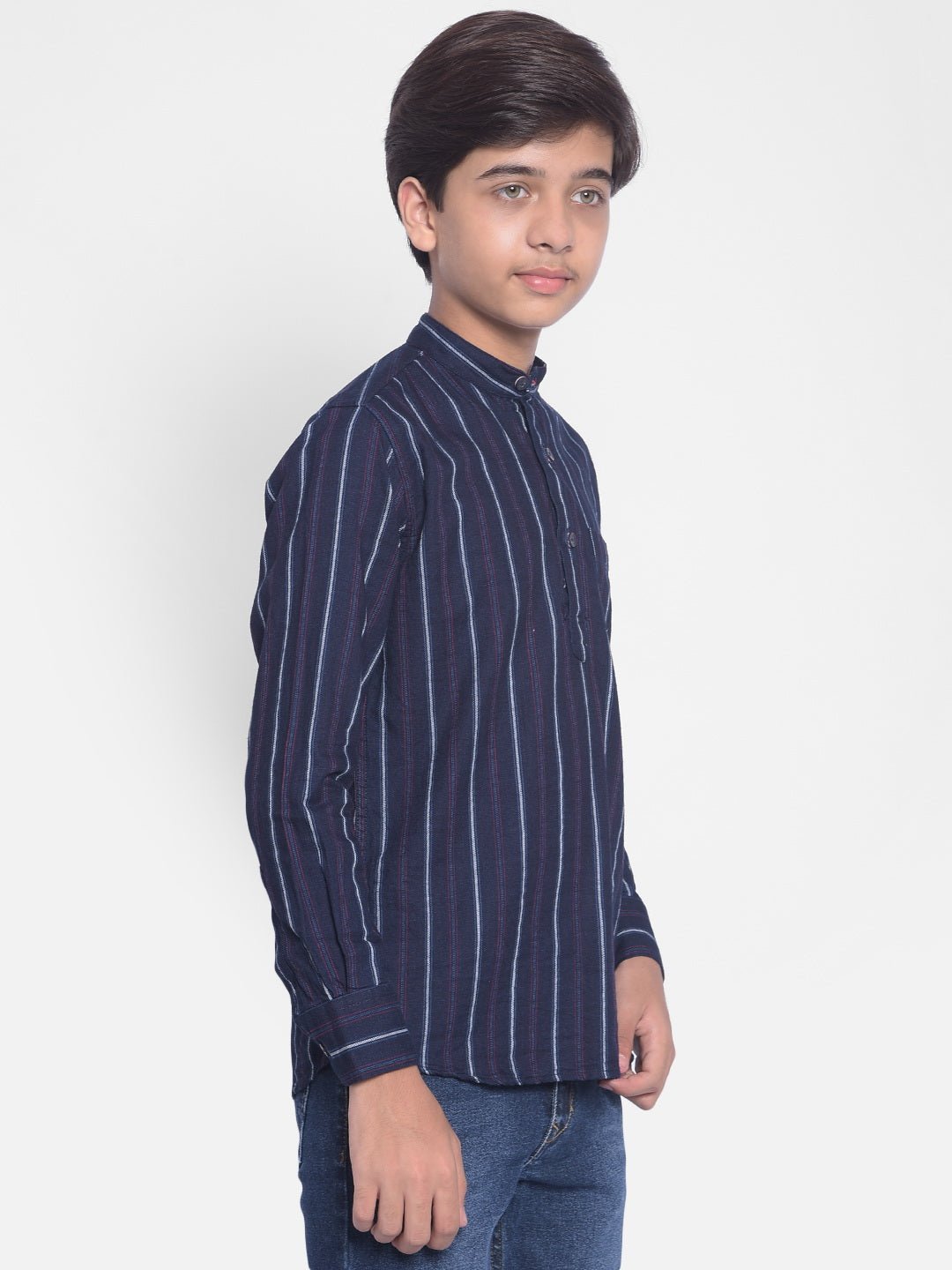 Navy Blue Striped Kurta-Boy Kurtas-Crimsoune Club