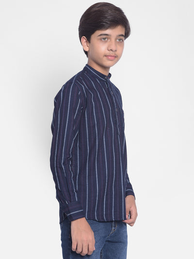 Navy Blue Striped Kurta-Boy Kurtas-Crimsoune Club