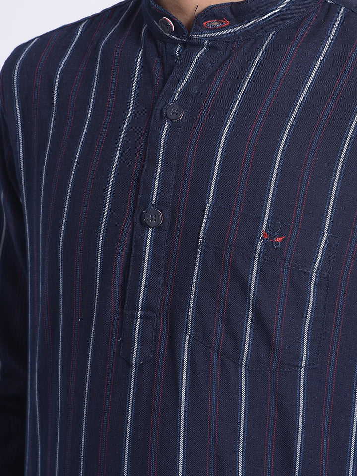 Navy Blue Striped Kurta-Boy Kurtas-Crimsoune Club